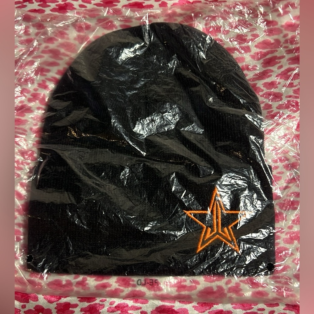 Jeffree Star Black Beanie with Orange Star